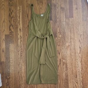 Able Olive Green Tie-Front Midi Dress